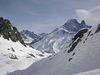 Katherine Copley > View of Grands Montets, Aiguilles Verte and Dru from the Floria at Flegere