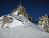 Katherine Copley > Looking back at the Aiguille after the hair raising walk down the arête